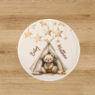 Teddy bear teepee beige brown stars boho nursery ceramic knob