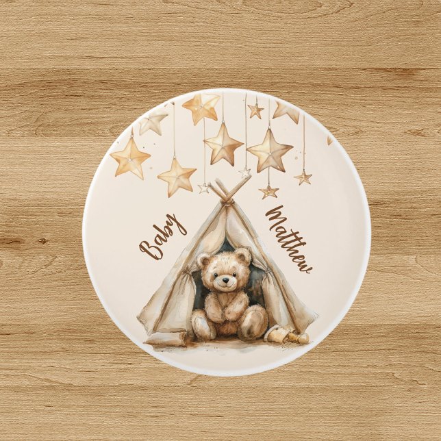 Teddy bear teepee beige brown stars boho nursery ceramic knob (Creator Uploaded)