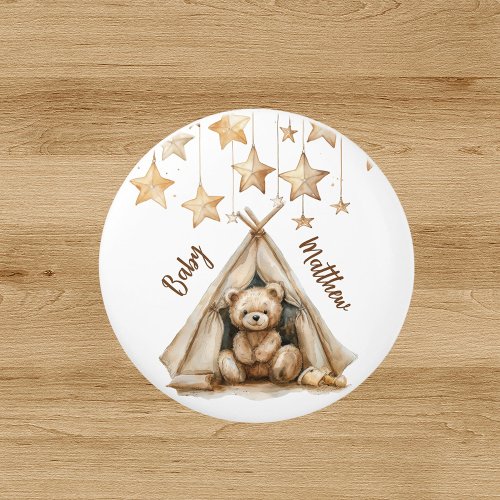 Teddy bear teepee beige brown stars boho nursery ceramic knob