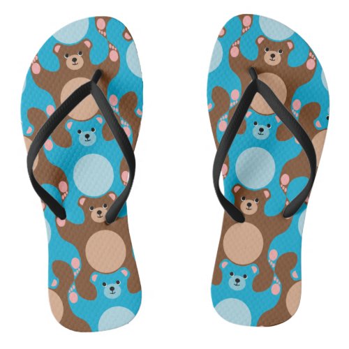 Teddy Bear Tesselation Blue  Brown flip_flop Flip Flops