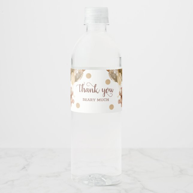 Teddy Bear Thank You Baby Show  Water Bottle Label (Front)