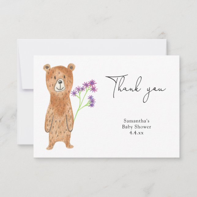 Teddy bear thank you baby shower card (Front)