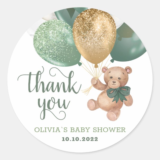 Teddy Bear Thank You Baby Shower Favor Gift  Classic Round Sticker (Front)