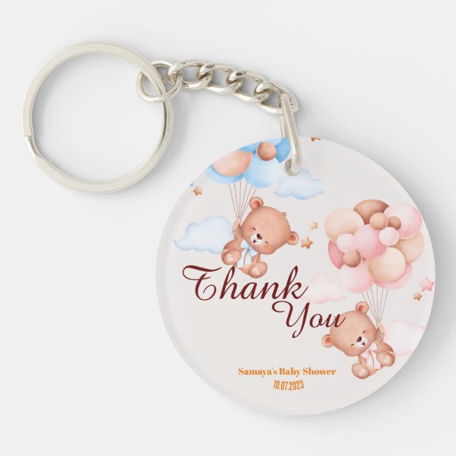 Teddy Bear Thank You Baby Shower Keychain (Front)
