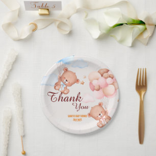 Teddy Bear Thank You Baby Shower Paper Plates