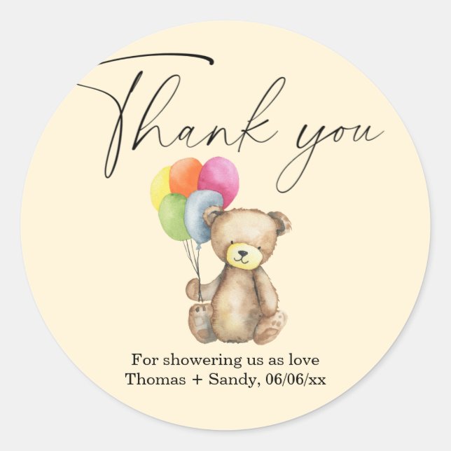 Teddy Bear - Thank you Baby Shower party Classic Round Sticker (Front)
