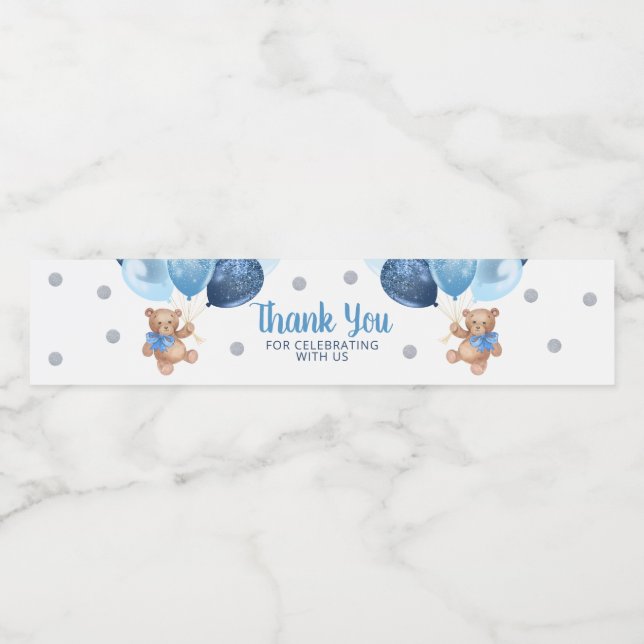 Teddy Bear Thank You Baby Shower Water Bottle Label (Single Label)
