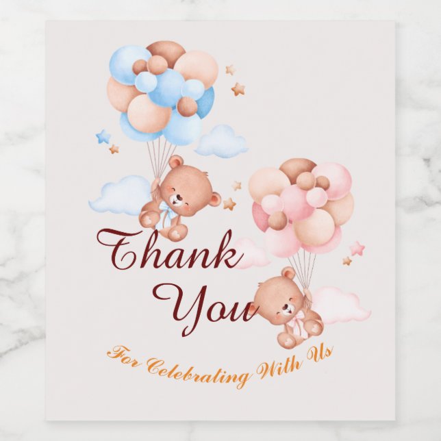 Teddy Bear Thank You Baby Shower Wine Label (Single Label)