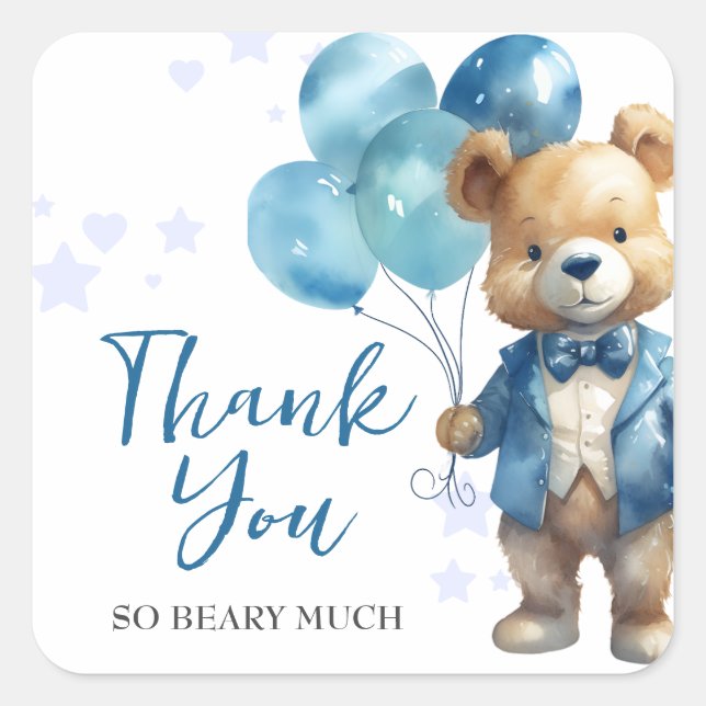 Teddy Bear Thank You Square Sticker (Front)
