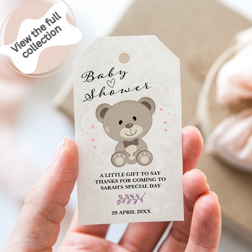 Teddy Bear Theme Baby Shower Girls Pink  Gift Ta Gift Tags