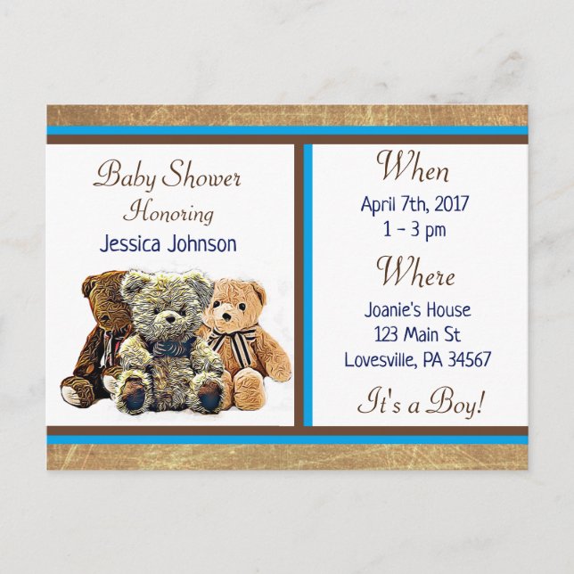 Teddy Bear Themed Boy's Baby Shower Invitation (Front)