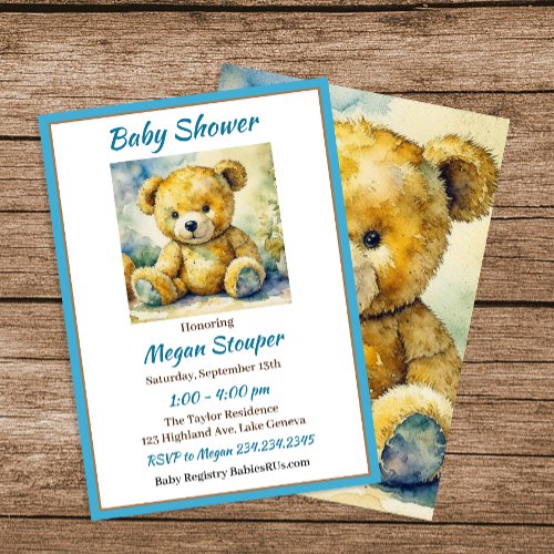 Teddy Bear themed Boys Baby Shower Invitation