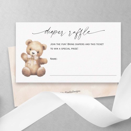 Teddy Bear Themed Gender Neutral Diaper Raffle Enclosure Card