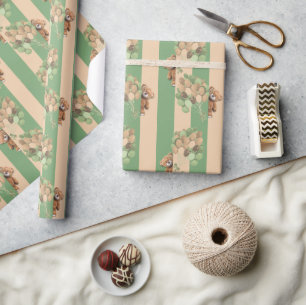 Teddy Bear Themed Green and Brown Wrapping Paper