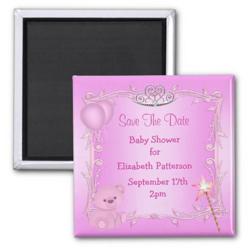 Teddy Bear  Tiara Pink Baby Shower Save The Date Magnet