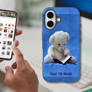Teddy Bear Time to Read Blue Stuffed Animal, iPhone 16 Case