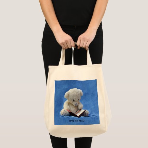 Teddy Bear Time to Read Blue Stuffed Animal Tote Bag