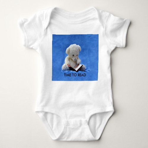 Teddy Bear Time to Read Blue Stuffed Animal ZKOA Baby Bodysuit