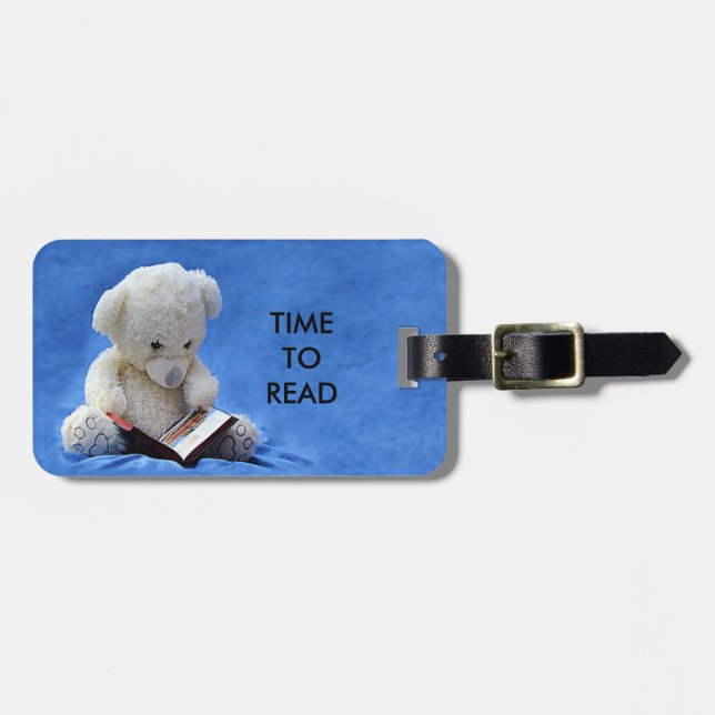 Teddy Bear Time to Read Blue Stuffed Animal, ZKOA Luggage Tag (Front Horizontal)