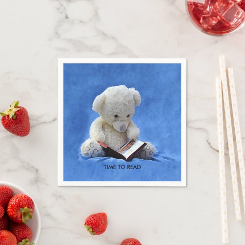 Teddy Bear Time to Read Blue Stuffed Animal ZKOA Napkins