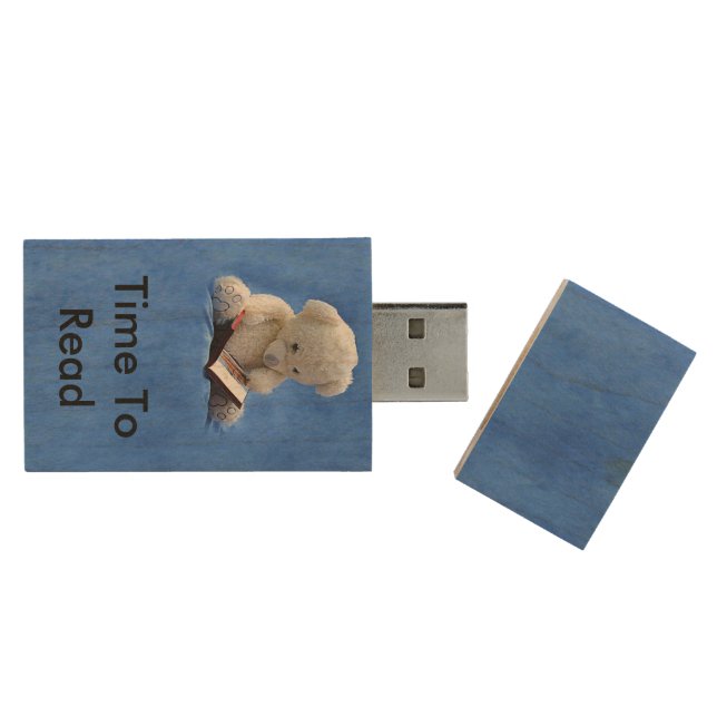 Teddy Bear Time to Read USB Maple Wood Flash Drive (Opened)