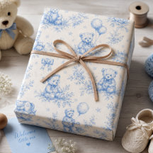 Teddy Bear Toile Blue Vintage Nursery