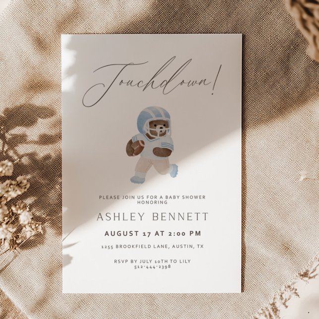 Teddy bear Touchdown Football Baby Shower Invitation (Creator Uploaded)