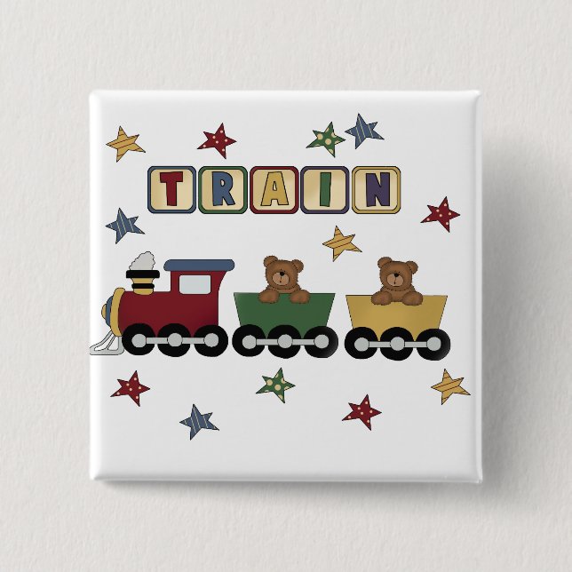Teddy Bear Train Tshirts and Gifts Button (Front)