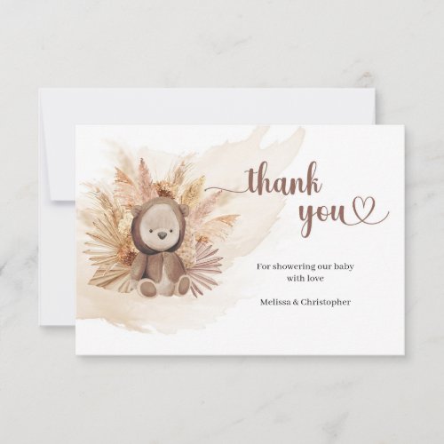 Teddy bear tropical dried palm pampas Baby Shower Thank You Card