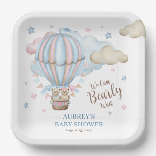 Teddy Bear Twin Bearly Wait Baby Shower Paper Plates