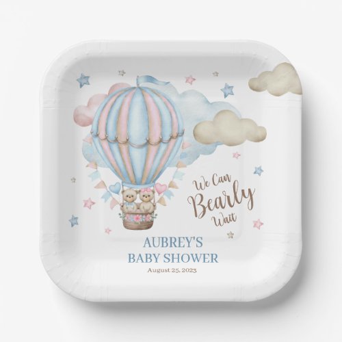 Teddy Bear Twin Bearly Wait Baby Shower Paper Plates