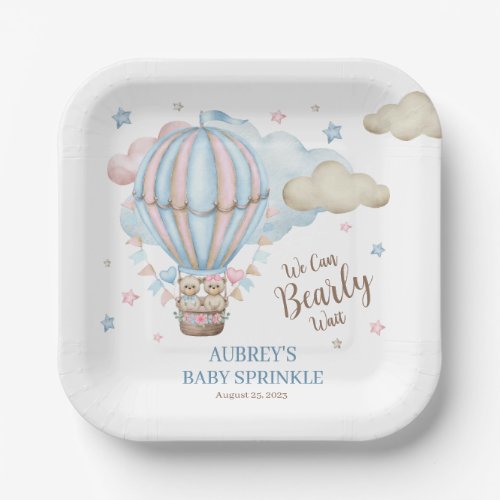 Teddy Bear Twin Bearly Wait Baby Sprinkle Paper Plates