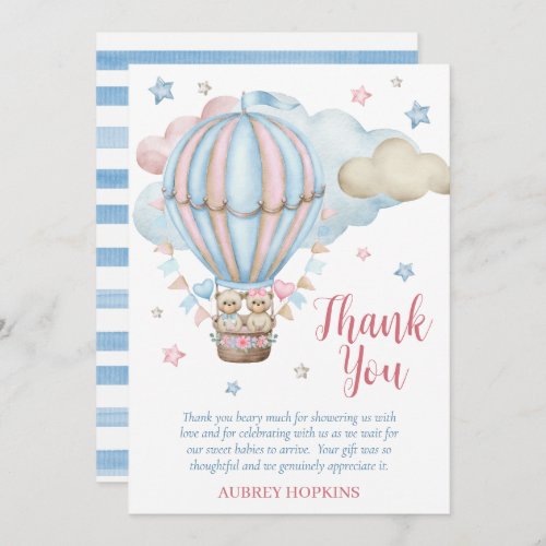 Teddy Bear Twin Bearly Wait Thank You Card