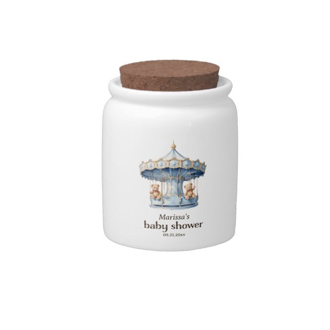 Teddy Bear Twin Boy Baby Shower  Candy Jar (Front)