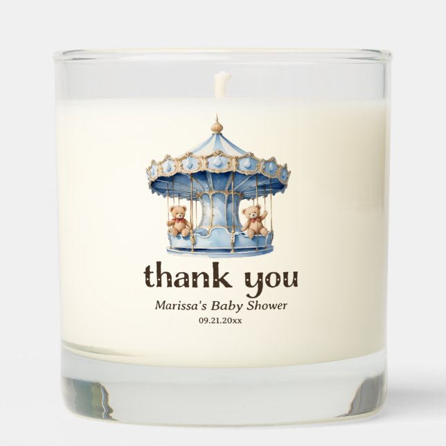 Teddy Bear Twin Boy Baby Shower Favor Scented Candle (Front)