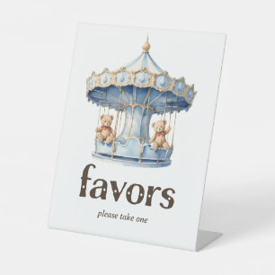 Teddy Bear Twin Boy Baby Shower Favors Pedestal Sign
