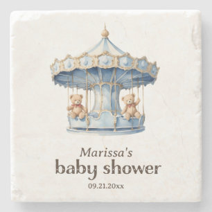 Teddy Bear Twin Boy Baby Shower Stone Coaster