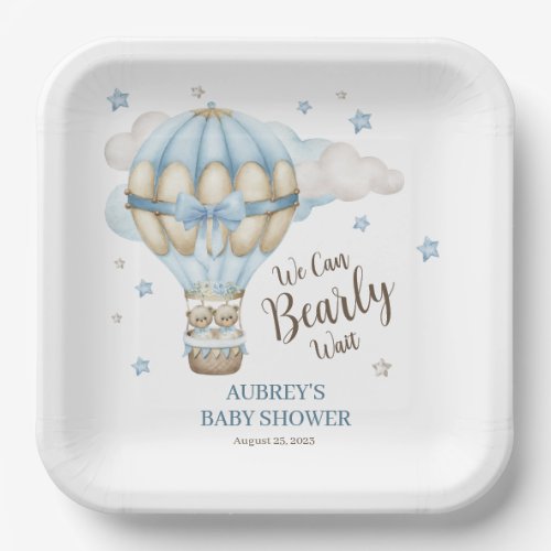 Teddy Bear Twin Boy Bearly Wait Baby Shower Paper Plates