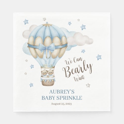 Teddy Bear Twin Boy Bearly Wait Baby Sprinkle Napkins