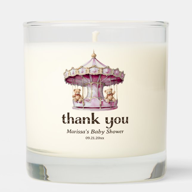 Teddy Bear Twin Girl Baby Shower Favor Scented Candle (Front)