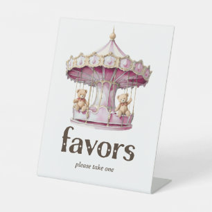 Teddy Bear Twin Girl Baby Shower Favors Pedestal Sign