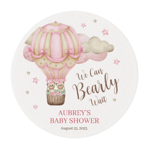 Teddy Bear Twin Girl Bearly Wait Baby Shower Edible Frosting Rounds