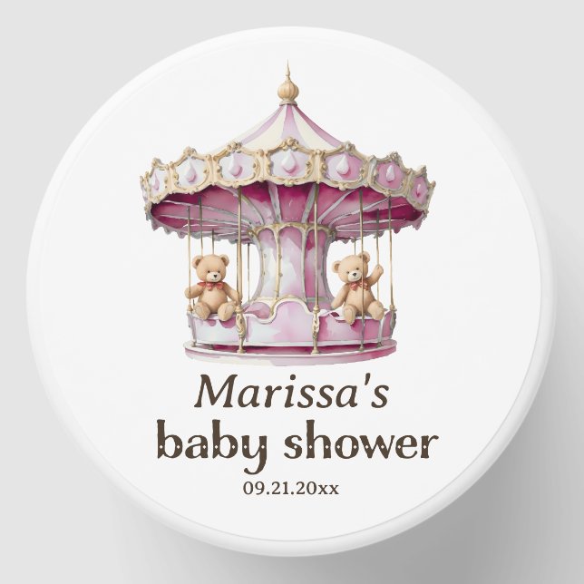 Teddy Bear Twin Girls Baby Shower Mini Candle Favors (Front)