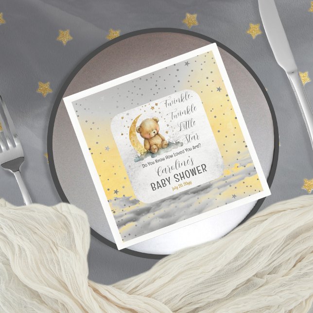 Teddy Bear Twinkle Twinkle Little Star Baby Shower Napkins (Create an enchanting baby shower with our Teddy Bear Twinkle Twinkle Little Star collection.  )