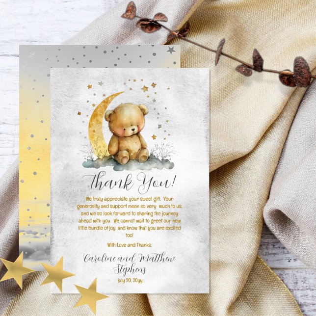 Teddy Bear Twinkle Twinkle Little Star Baby Shower Thank You Card (Sweet "Thank You" design from our "Twinkle Twinkle Little Star" teddy bear baby shower collection.)
