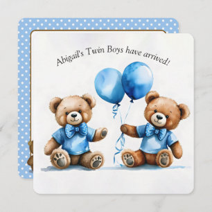 Teddy Bear Twins Baby Boy Shower Invitation