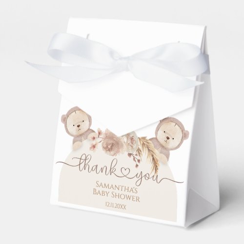 Teddy Bear Twins Baby Shower Boho Floral Favor Boxes