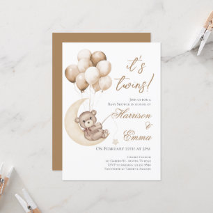 Teddy Bear Twins Baby Shower Invitation