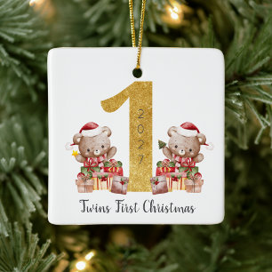 Teddy Bear Twins First Christmas  Ceramic Ornament