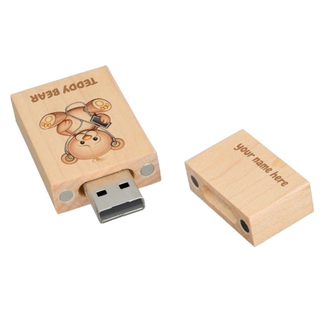 TEDDY BEAR USB Wooden Flash Drive design by Paul J (Angled)